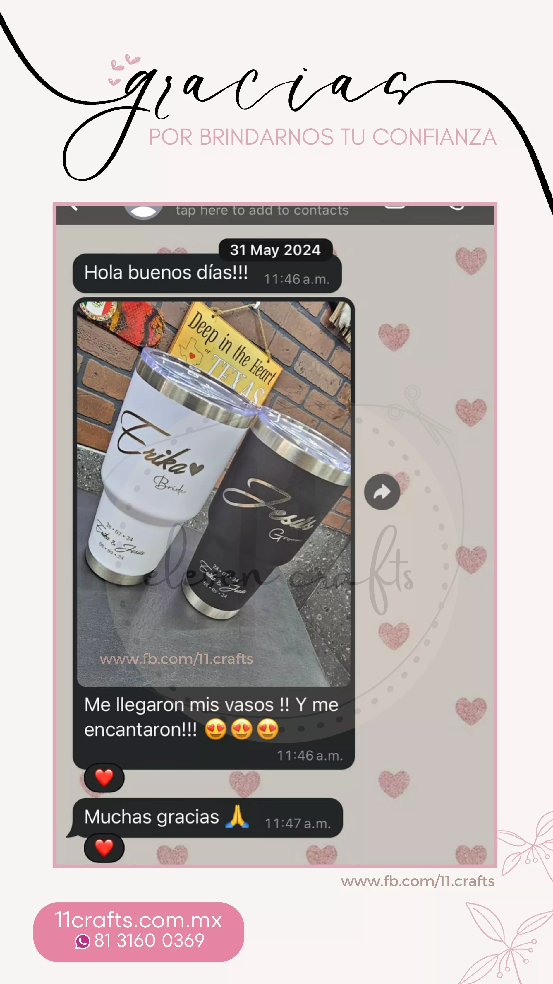 Cliente feliz con termos grabados